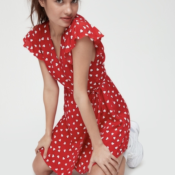 Aritzia Sunday Best Maude heart red wrap dress - Picture 2 of 9